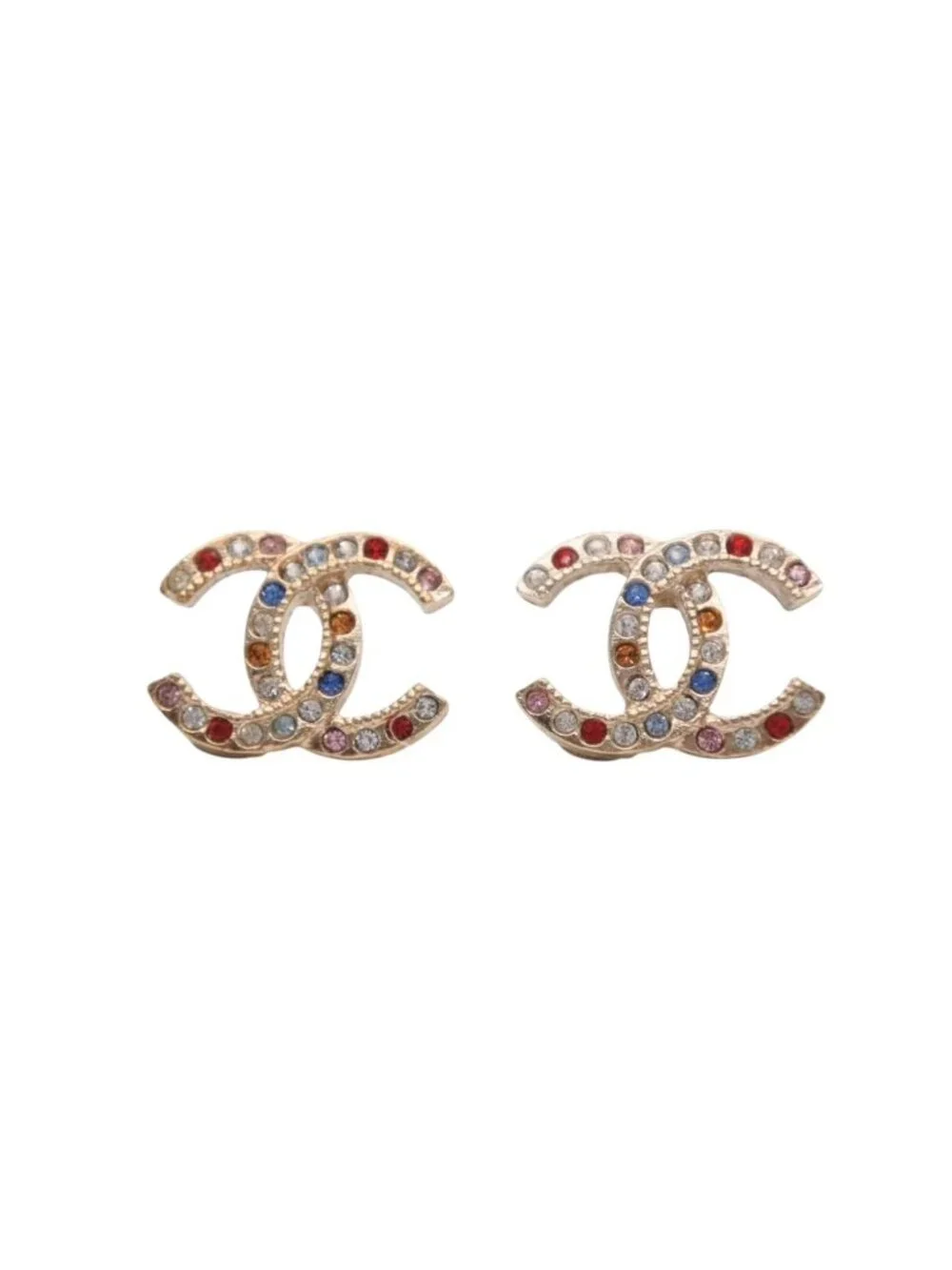 Chanel Earrings CC Logo Rhinestone Red Gold